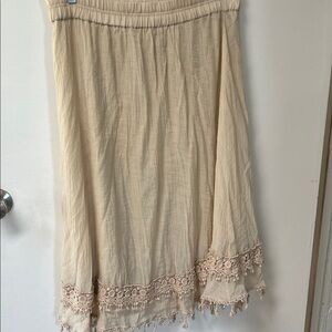 Boho Cream Skirt with Lace Trim